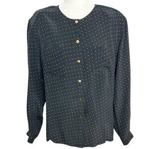 Vintage 80's Argenti Black & White Polka Dot Long Sleeve Silk Blouse Size 14‎